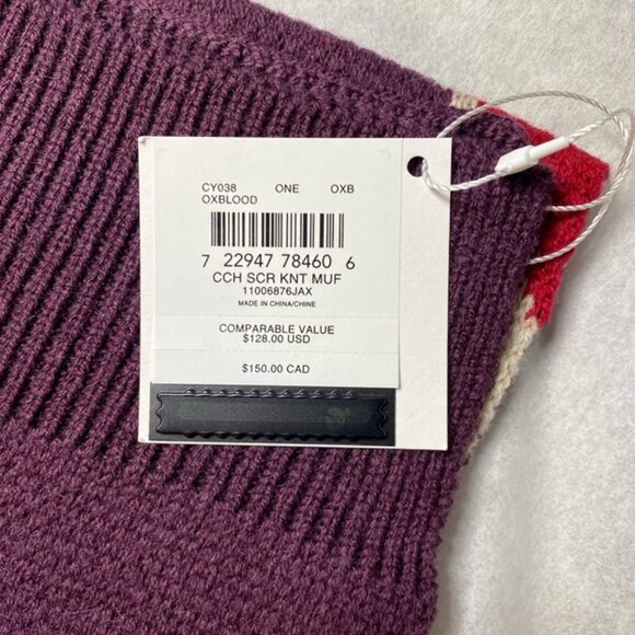 Coach CY038 Coach Script Print Knit Muffler in Oxblood - Picture 3 of 5